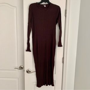 Brown Rib-Knit Bodycon Dress